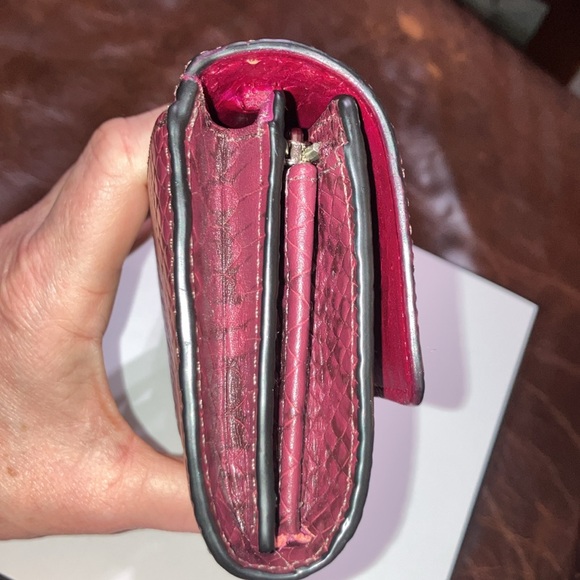 Coach Burgundy leather Snake Print wallet with turnlock closure silver h… - Picture 9 of 12